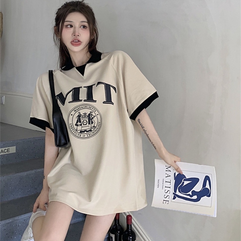 Áo Thun polo Tay Ngắn Dáng Rộng In Chữ Thời Trang Cho Nữ