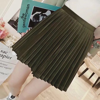 Chân váy xếp ly da lộn