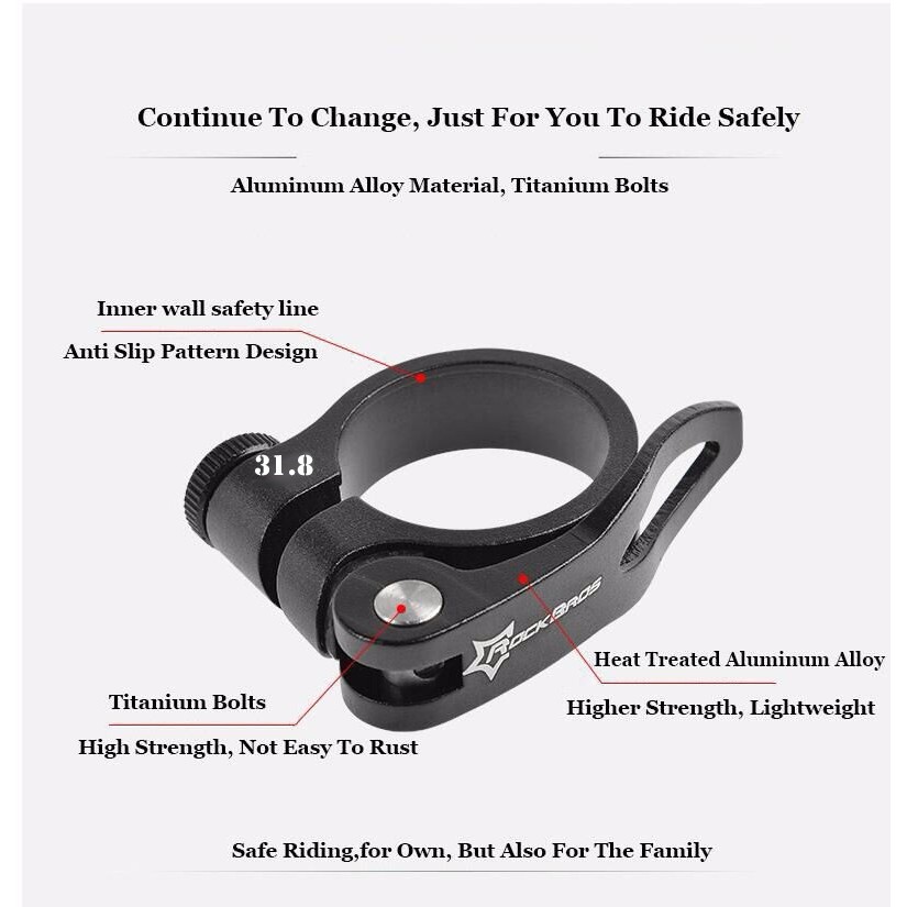 Khóa cốt yên xe đạp leo núi Rockbros bằng nhôm siêu nhẹ 31.8mm 34.9mm