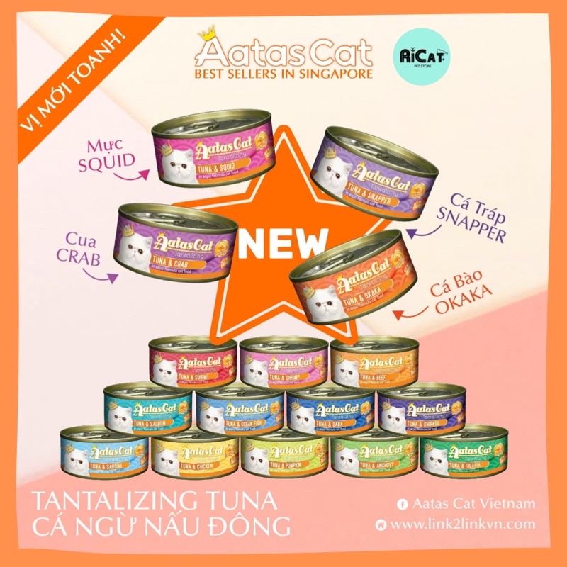 Pate AATAS CAT⚡️Cá Ngừ Tươi Singapore⚡️cho Mèo thơm ngon ĐỦ VỊ - Lon 80g