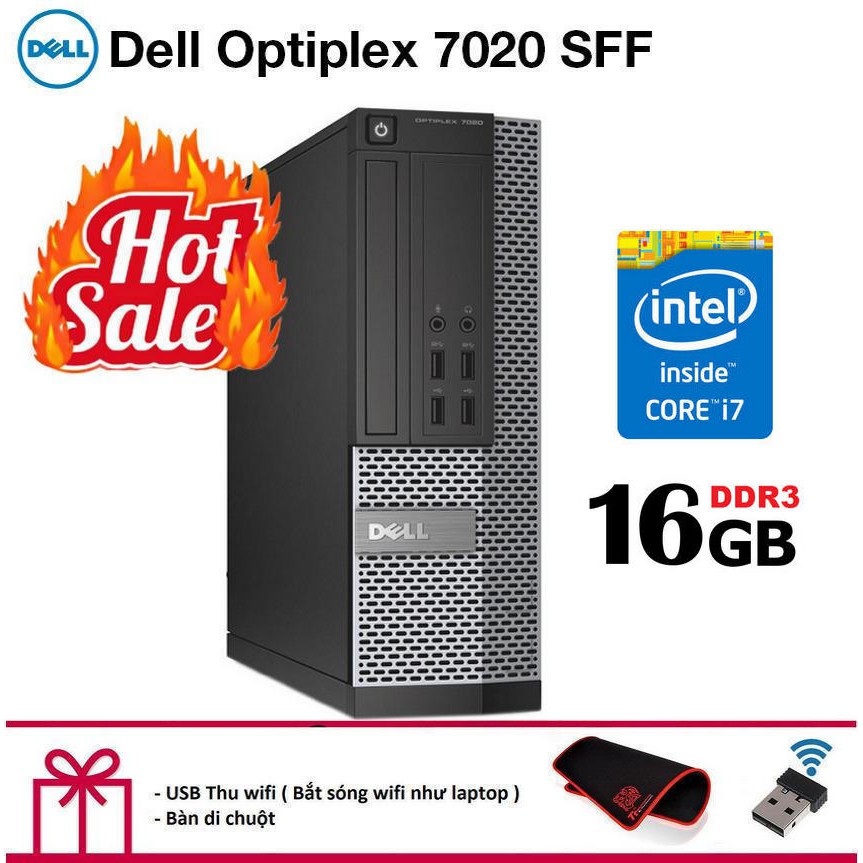 Case máy tính để bàn Dell Optiplex 7020 SFF CPU intel core i7 4770, Ram 16GB .Quà Tặng .