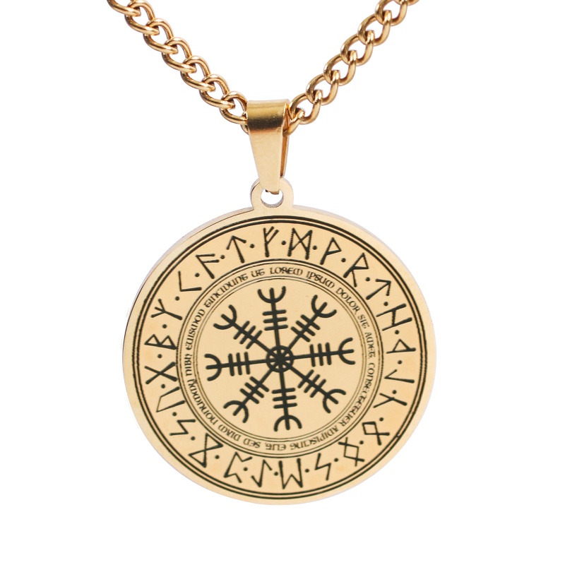 Sun Icelandic Vegvisir Vòng cổ Mặt Tròn Hình La Bàn Tròn