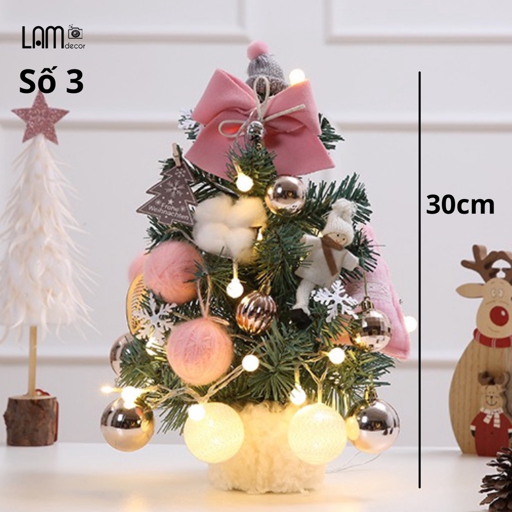 Cây thông mini, cây thông noel để bàn trang trí mùa Noel rực rỡ đầy đủ phụ kiện và đèn LED đi kèm