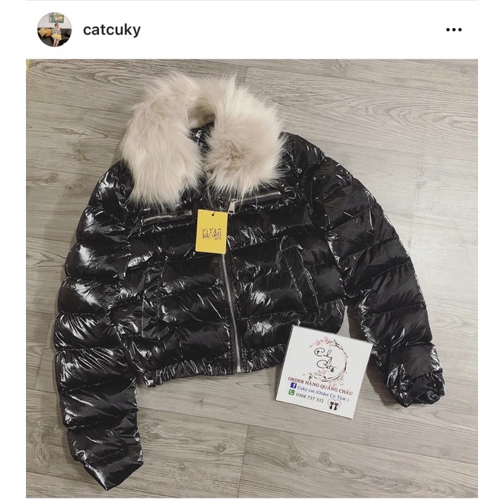 Áo phao bóng cổ lông túi khoá kéo