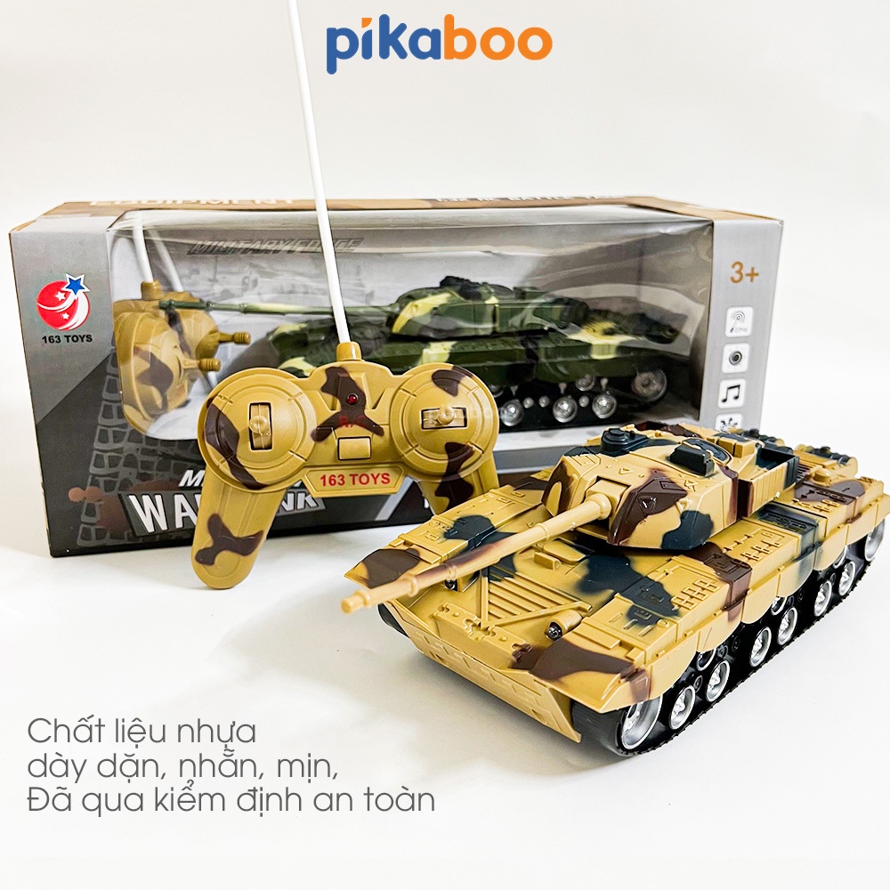 Xe tăng điều khiển từ xa Pikaboo, có đèn và nhạc, màu dằn di bộ đội khỏe khoắn, chất liệu đã được kiểm định an toàn