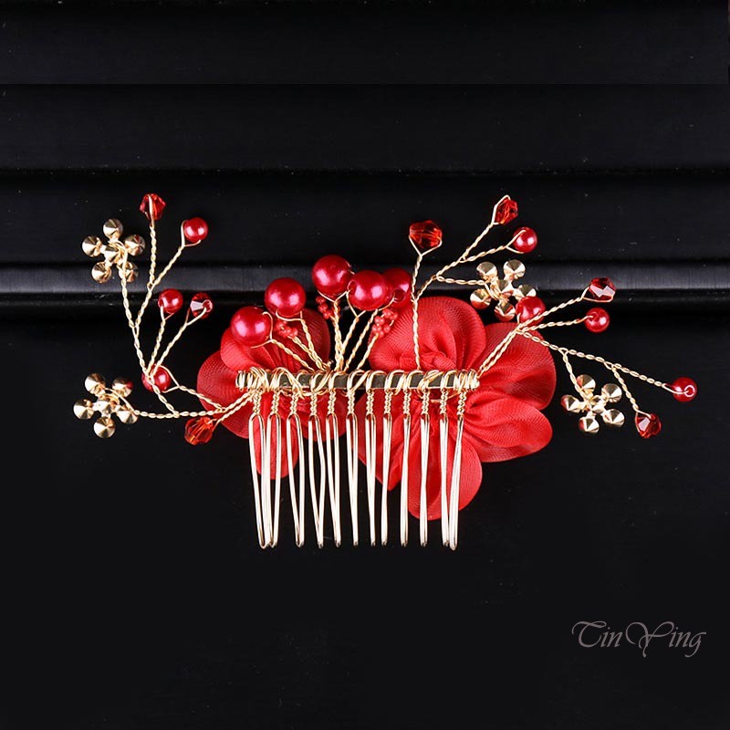 GETNOIVAS Lược Cài Tóc Đính Đá Và Ngọc Trai Giả Phong Cách Trung Hoa Cho Cô Dâu