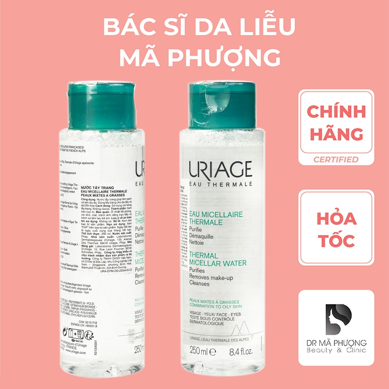 Nước tẩy trang Uriage Eau Micellaire Thermale PMG cho da dầu, hỗn hợp (màu xanh)