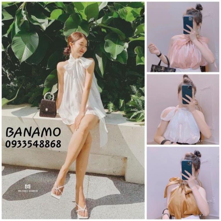 Áo Sơ Mi Kiểu Nữ cổ nơ Màu Trắng đẹp phong cách ulzzang vintage hàn quốc cao cấp BANAMO áo nơ cổ tống 393