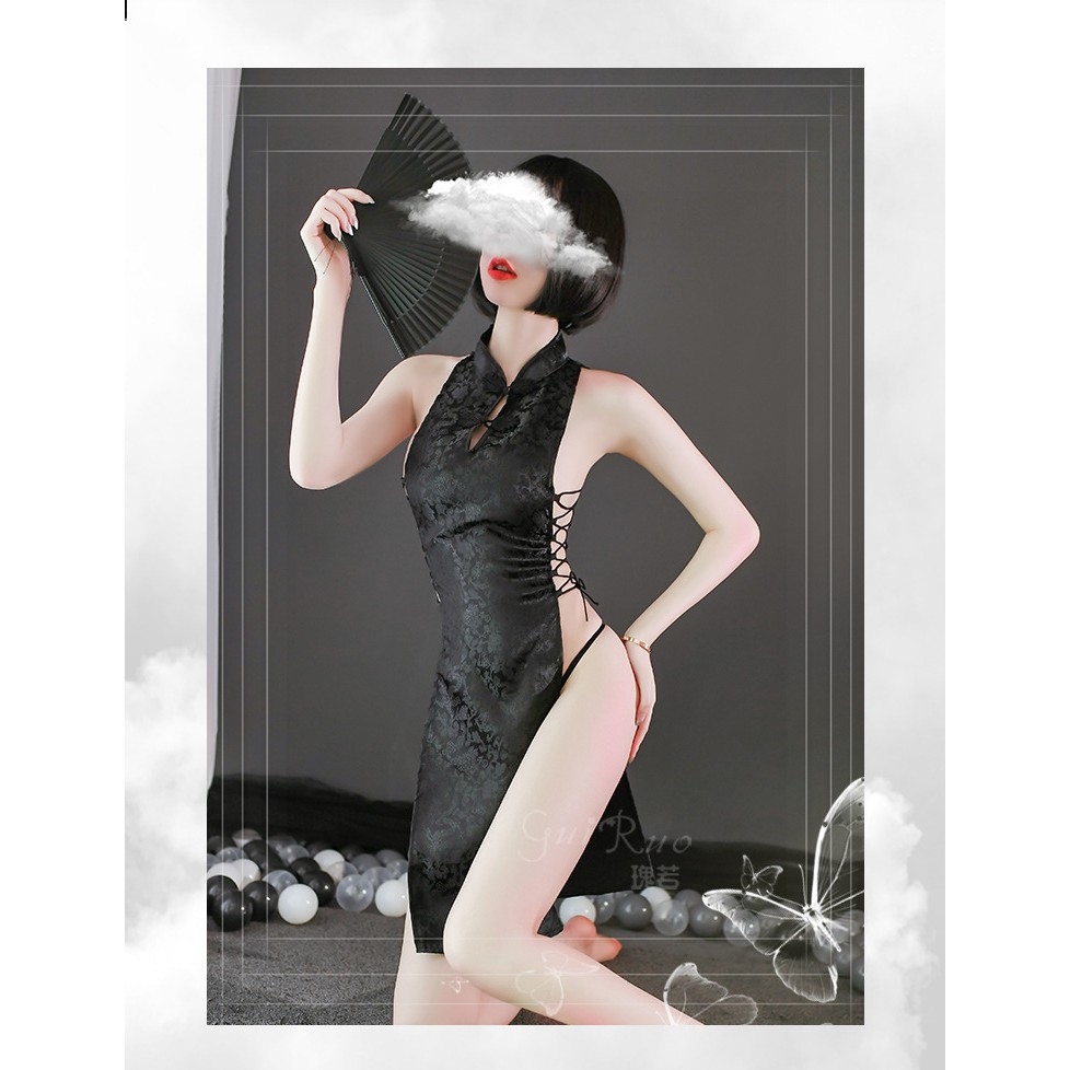 Cosplay Sườn Xám Lụa Gấm Đan Dây Hai Bên Sexy ❤️ Set váy ngủ sexy cosplay sườn xám | BigBuy360 - bigbuy360.vn