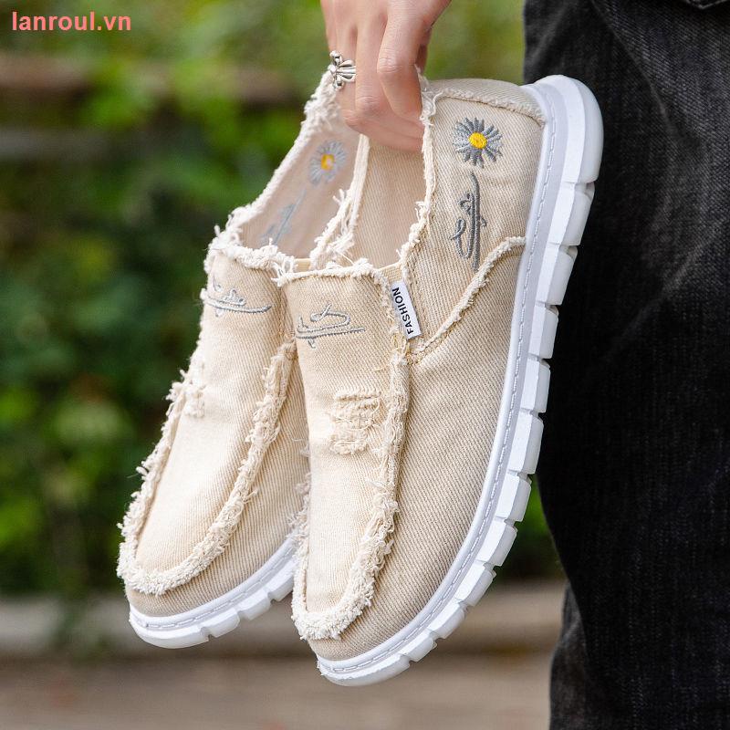 Giày lười vải cotton canvas thoáng khí chống mùi thời trang mùa thu cho nam