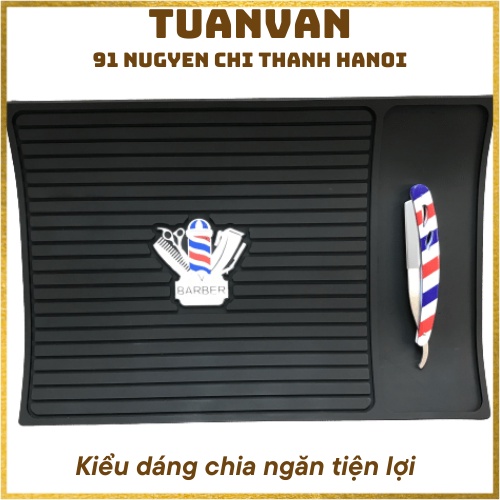 Thảm lót cao su để tông đơ và dụng cụ tóc tóc (Logo đèn POLE BARBER)