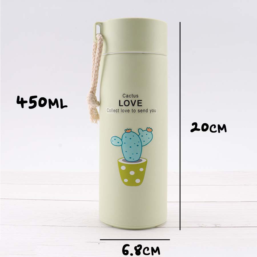 Bình Nước Thủy Tinh Bọc Nhựa 500ml Siêu Nhẹ An Toàn Có Quai Cầm Tiện Lợi BTT008