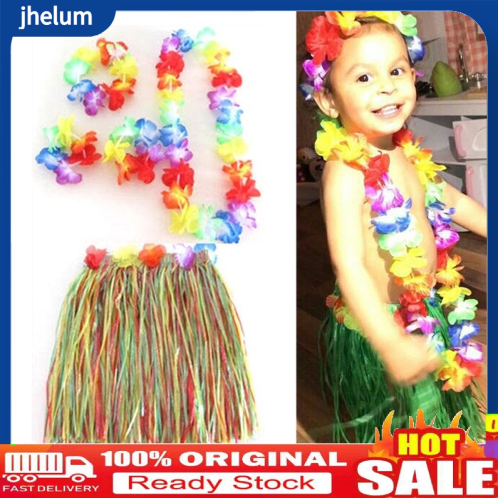 Set Vòng Hoa Và Chân Váy Tua Rua Phong Cách Hawaii Cho Bé Gái