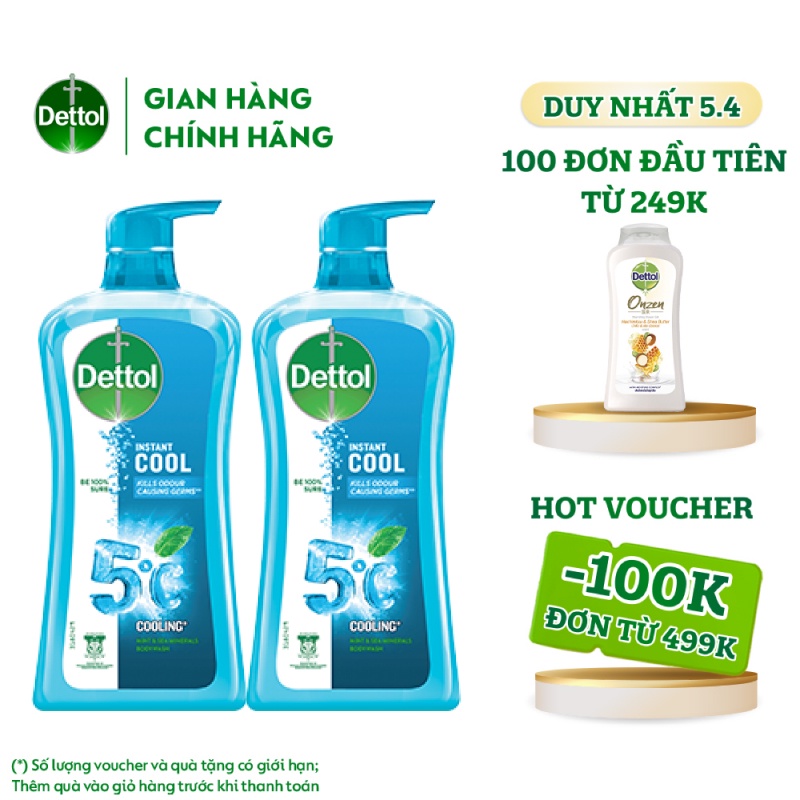 [Mã FMCGDET52 giảm 8% đơn 250k] Combo 2 chai sữa tắm Dettol mát lạnh tức thì - Chai 950g