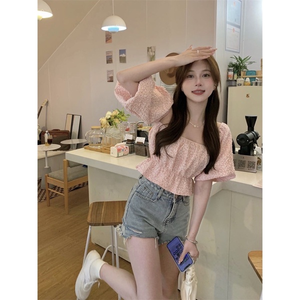 Áo trễ vai tay bồng tiểu thư - hàng sẵn