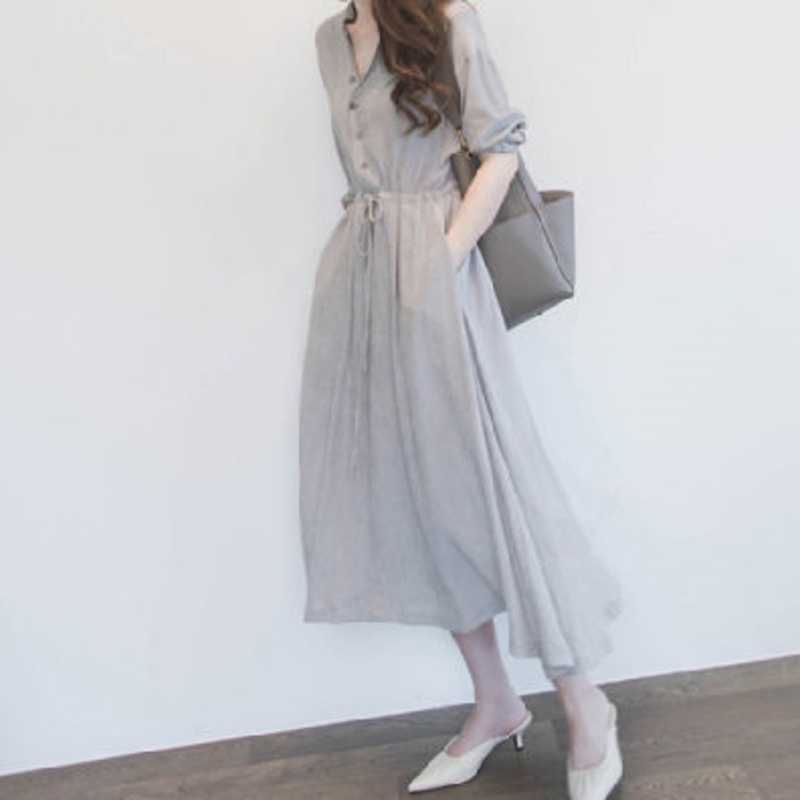 Đầm Trơn Tay Dài Kiểu Dáng Đơn Giản Thanh Lịch Cho Nữ Size S-3xl 165269 Đầm Midi Dáng Chữ a Thiết Kế Cột Dây Eo Thời Trang Trẻ Trung Cho Nữ