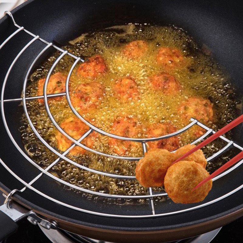 Vỉ gác chảo chiên ráo dầu bằng inox size 26cm, vỉ gác chảo chiên đồ ăn