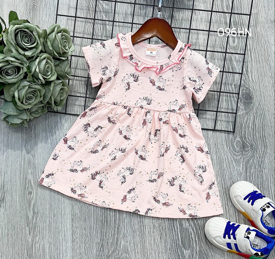 Váy bé gái cổ bèo dáng babydoll chất cotton VNXK siêu đẹp 096