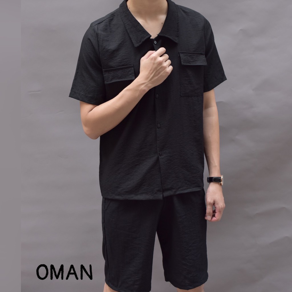 Đồ bộ nam mùa hè, bộ quần áo đũi Linen nam cổ tàu, cổ bẻ dày dặn - OMAN BH21