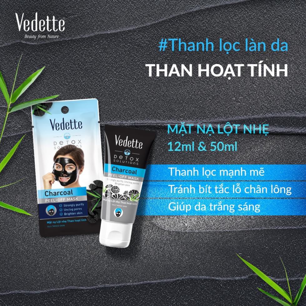 Combo 3 Mặt Nạ Lột Nhẹ Than Hoạt Tính Vedette 12ml - Thanh Lọc và Trắng Sáng Da