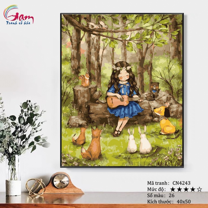 Tranh sơn dầu số hoá Gam cô gái tóc xù căng khung 40x50cm CN4243