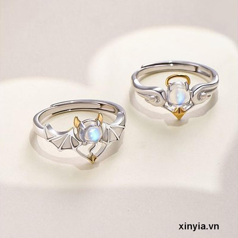 Cho Cặp Nhẫn Bạc Họa Tiết Trái Tim Thời Trang Đôi Nhẫn quỷ thiên thần