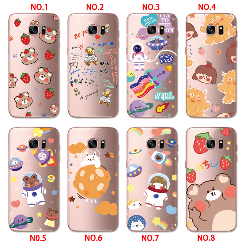 Samsung Galaxy S8 Plus / Note 4 5 3 2 N7100 N9000 INS Cute Cartoon Little brown bear Clear Soft Silicone TPU Phone Casing Lovely astronaut Rocket ship Case Couple Back Cover