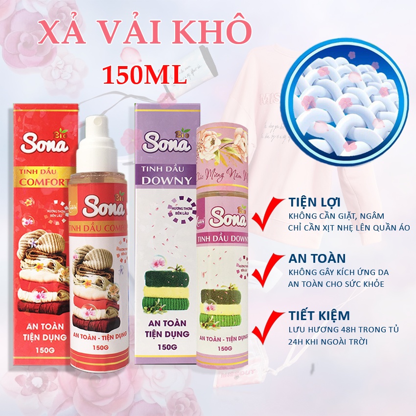 Xịt Thơm Quần Áo SoNa, Xả Vải Khô - Tinh Dầu Lộc Bắc&amp;Ban Mai 150ml