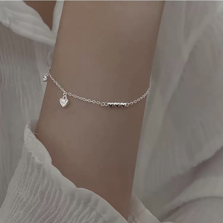 Lắc tay bạc nữ charm tim, vòng tay nữ bạc 925 dễ thương DUYSON SILVER [LTKX9]