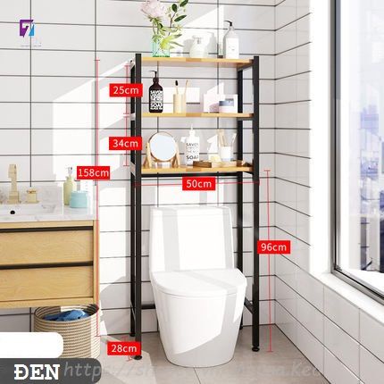 Kệ Để Đồ Sau Bồn Cầu, Máy Giặt Khung Thép Mặt Kệ Gỗ Chắc Chắn
