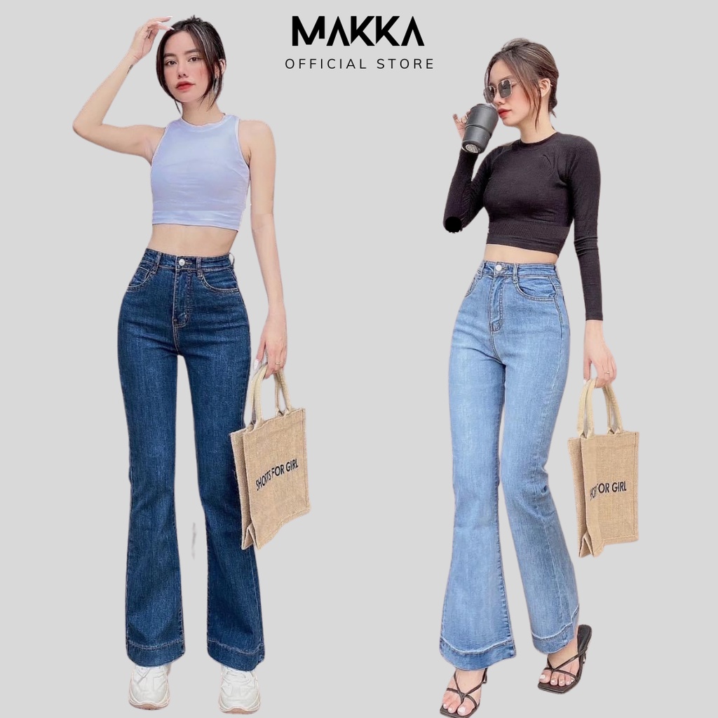 Quần jean nữ ống loe MAKKA 3 màu sang chảnh siêu hack dáng lưng cao cá tính, quần bò loe 3 màu 463