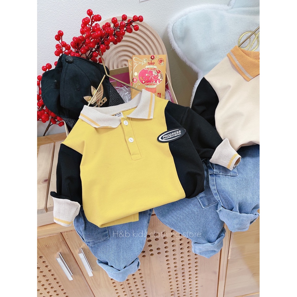 Bộ cổ bẻ phối màu cực tây bé trai