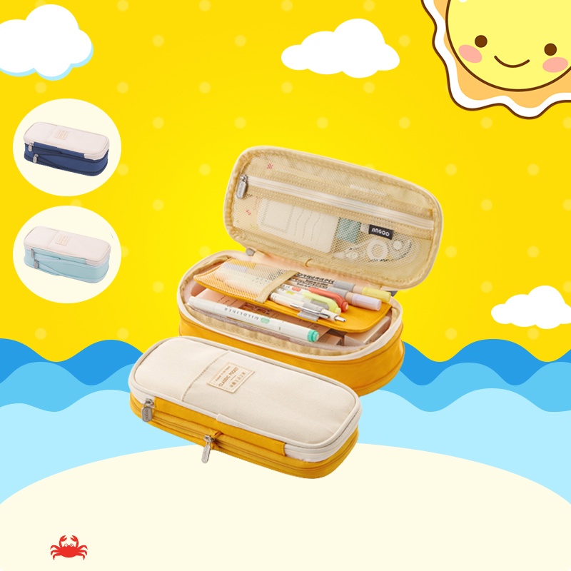 Hộp bút vải canvas Unicoo túi bút double pen case bóp viết nhiều ngăn đa năng 6 màu dung tích lớn