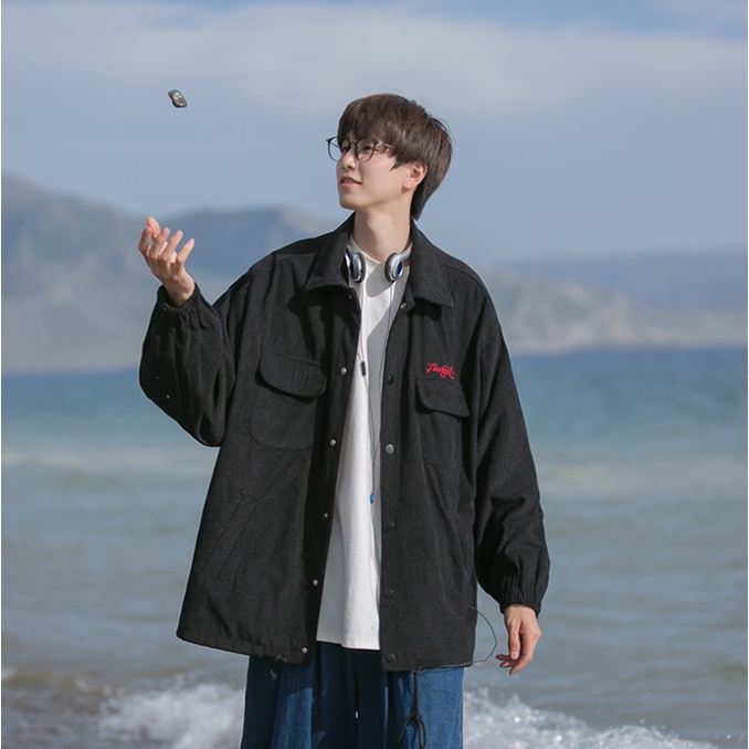 Áo Khoác Dáng Rộng In Chữ Phong Cách Hàn Quốc Thời Trang Xuân Thu Cho Nam