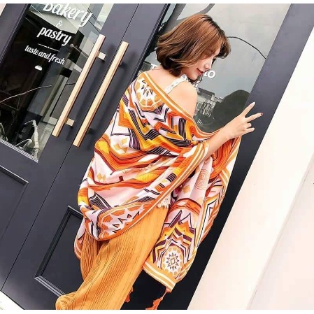 HOT-Khăn Choàng Boho Thổ Cẩm Đi Biển - Khăn Choàng Cổ GIữ Ấm Họa TIết Thổ Cẩm
