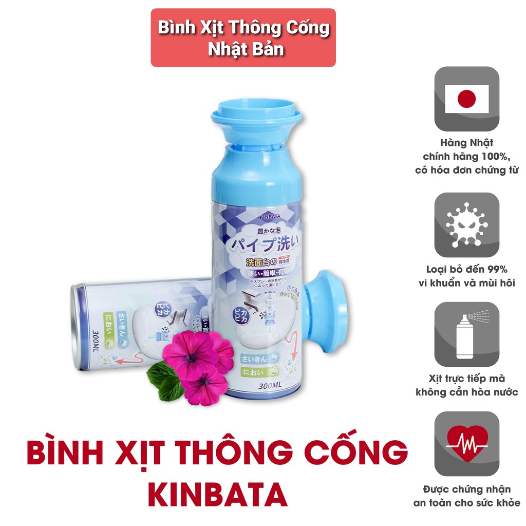 Bình Xịt Thông Tắc Cống Khử Mùi Khử Khuẩn Nhật Bản KINBATA N972 300ml Xịt Sâu Loại Bỏ Rác Gây Tắc Cống