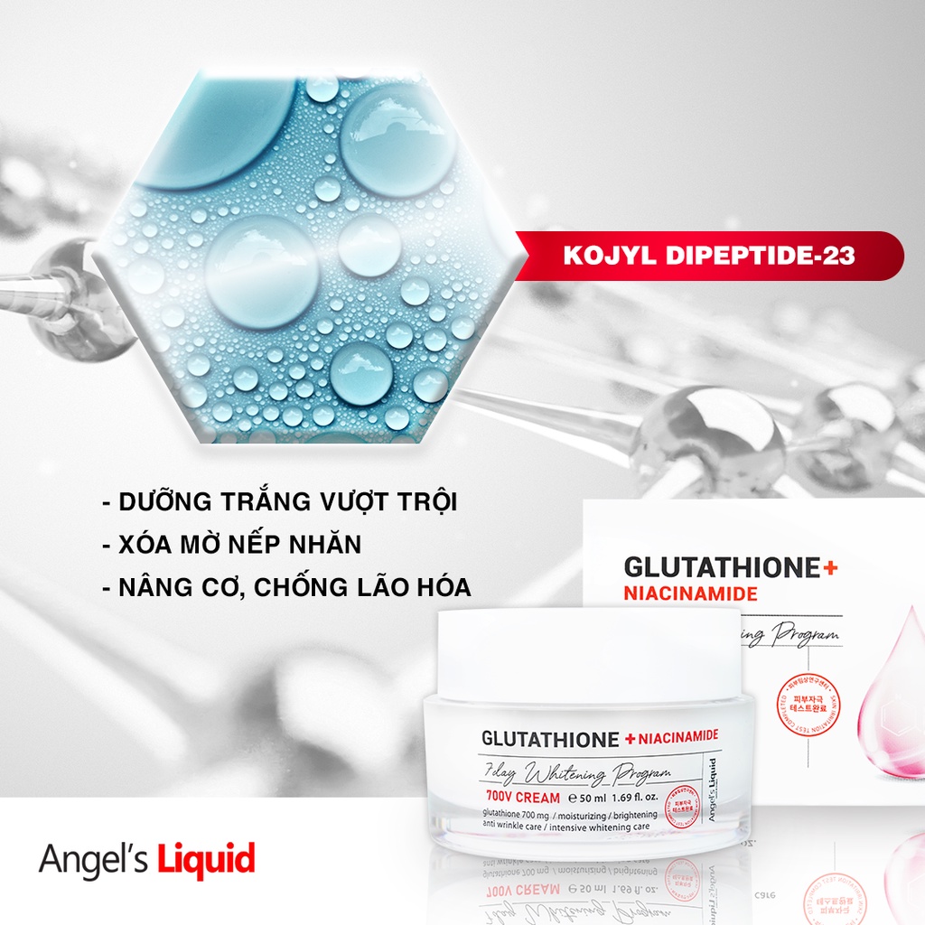 Bộ Sản Phẩm Huyết thanh, Kem dưỡng trắng se khít lỗ chân lông Angel's Liquid Glutathione Plus Niacinamide Serum &amp; Cream