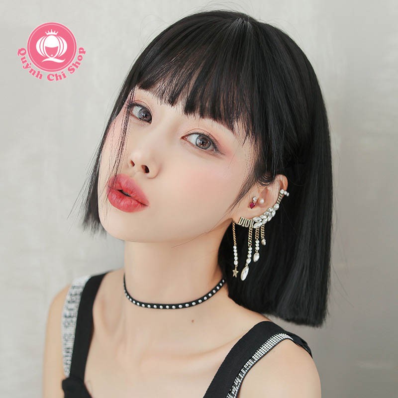 (Kiểu mới) Tóc giả nữ nguyên đầu ngắn ép thẳng - tóc chia ngôi giữa không bóng năng động hiện đại