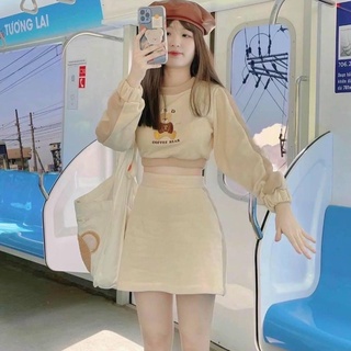 Set váy + áo crotop gấu