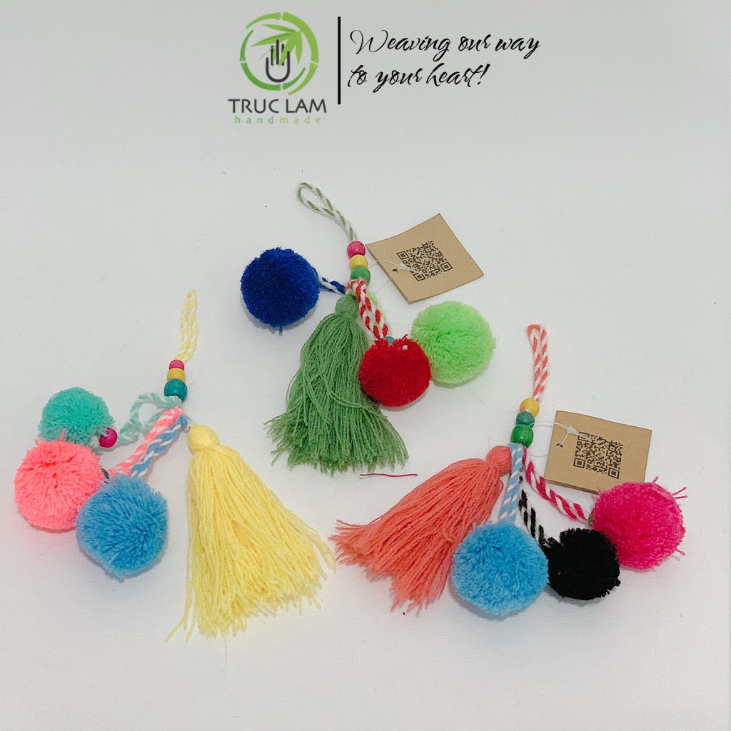Móc Khóa Treo Túi Quả Bông Len Nhiều Màu Sắc - Trúc Lâm Handmade
