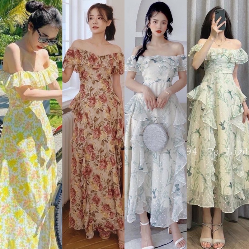 ĐẦM MAXI HOA BÈO BẸT VAI