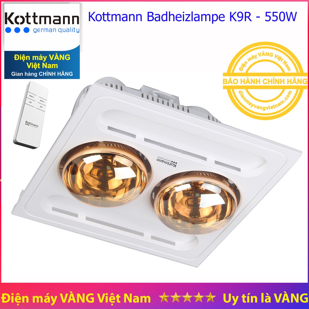 Đèn sưởi nhà tắm 2 bóng âm trần Kottmann K9-R (có điều khiển từ xa)