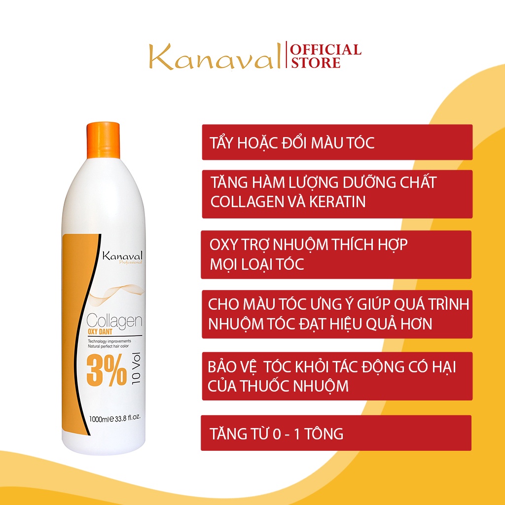 Oxy nhuộm tóc, trợ nhuộm tóc Kanaval professional chính hãng 1000ml giúp tẩy hoặc đổi màu tóc - Kanaval Official Store