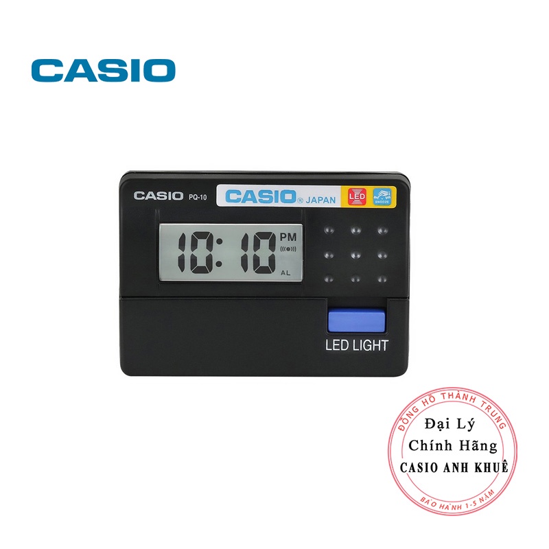 Đồng hồ báo thức du lịch - để bàn có đèn LED Casio PQ-10-1R màu đen ( 8 x 6cm)