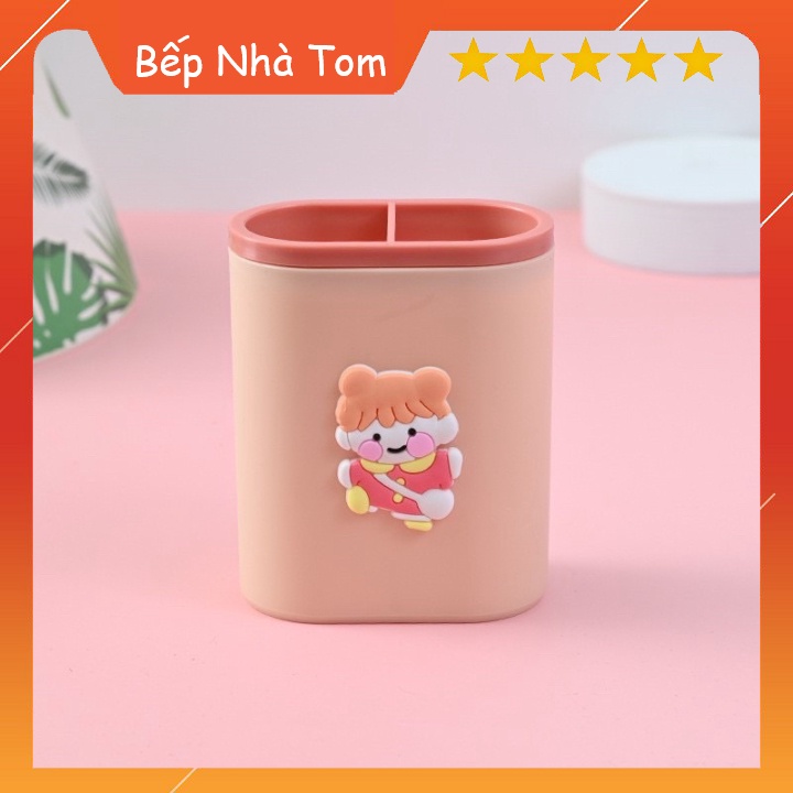 Ống Cắm Bút 2 Ngăn In Hoạ Tiết Cute