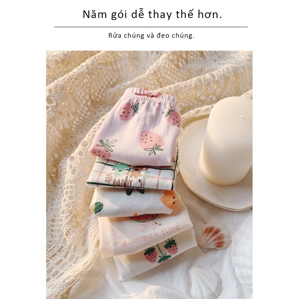 Set 5 quần lót cotton in họa tiết trái cây dễ thương cho bé gái