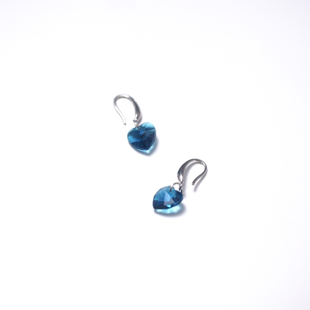 Khuyên tai bạc ATJ7067G kiểu dáng hình trái tim đính đá xanh lấp lánh ANTA Jewelry