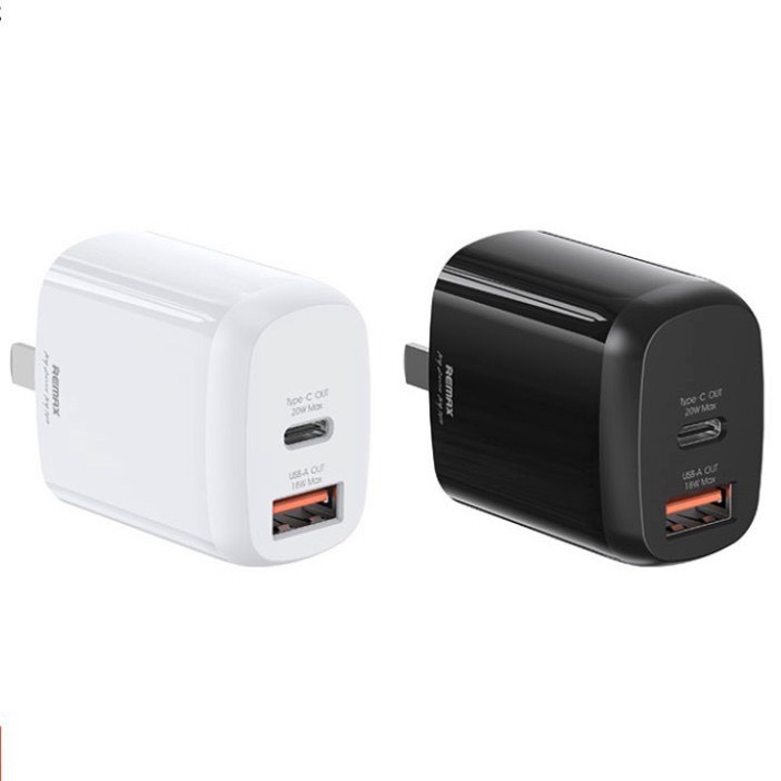 Củ Sạc Nhanh 20W Chính Hãng REMAX RP-U64 Công suất lên đến 20W - Tích Họp 2 Cổng USB PD, QC3.0