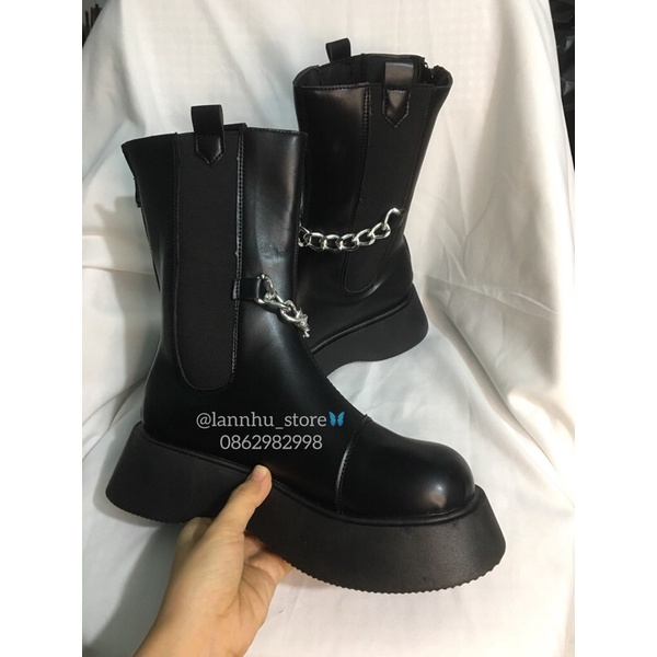 Boot cao cổ 25cm-đế 5cm- đính dây xích siêu cá tính, chất lừ