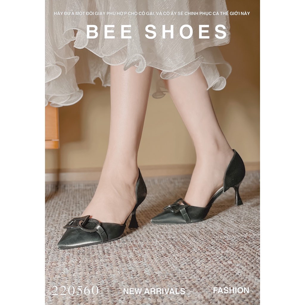 BEESHOES - GIÀY CAO GÓT NỮ MŨI NHỌN - GIÀY CAO GÓT NỮ GÓT NHỌN CAO 5 PHÂN SẴN MÀU ĐEN - KEM 220560